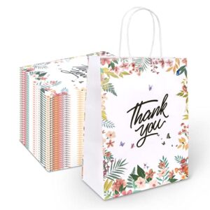 60 pack thank you gift bags with handles 8″ x 4″ x 10″ floral thank you paper bags party favor bags shopping bags for business boutique gifts wedding