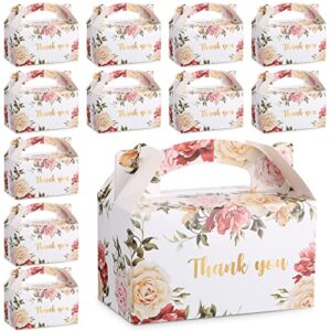 xinnun 50 pcs thank you treat boxes floral design gift boxes gable boxes party favor boxes for tea party, mother’s day, wedding