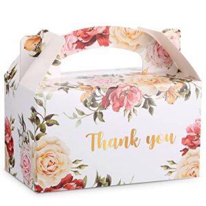 Xinnun 50 Pcs Thank You Treat Boxes Floral Design Gift Boxes Gable Boxes Party Favor Boxes for Tea Party, Mother's Day, Wedding