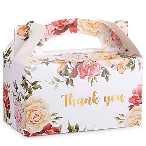 Xinnun 50 Pcs Thank You Treat Boxes Floral Design Gift Boxes Gable Boxes Party Favor Boxes for Tea Party, Mother's Day, Wedding