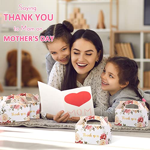 Xinnun 50 Pcs Thank You Treat Boxes Floral Design Gift Boxes Gable Boxes Party Favor Boxes for Tea Party, Mother's Day, Wedding