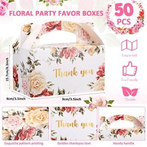 Xinnun 50 Pcs Thank You Treat Boxes Floral Design Gift Boxes Gable Boxes Party Favor Boxes for Tea Party, Mother's Day, Wedding