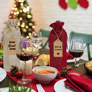 Qibote Burlap Wine Bags with Drawstrings, Wine Bags Gift - Single Reusable Bottle Bags Perfect for Travel, Wedding, Birthday, Housewarming and Dinner Party (12 Pcs - Brown and Red)