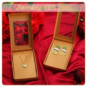 30Pcs Jewelry Packaging Boxes Gift Boxes 5.4"x3.4"x0.7" Paper Boxes with Clear Window 30 Display Card 36 Sticker for Keychain (Kraft Color)