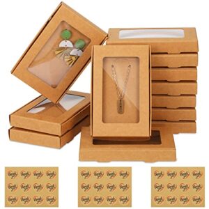 30Pcs Jewelry Packaging Boxes Gift Boxes 5.4"x3.4"x0.7" Paper Boxes with Clear Window 30 Display Card 36 Sticker for Keychain (Kraft Color)