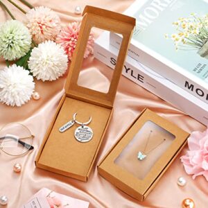 30Pcs Jewelry Packaging Boxes Gift Boxes 5.4"x3.4"x0.7" Paper Boxes with Clear Window 30 Display Card 36 Sticker for Keychain (Kraft Color)