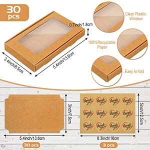 30Pcs Jewelry Packaging Boxes Gift Boxes 5.4"x3.4"x0.7" Paper Boxes with Clear Window 30 Display Card 36 Sticker for Keychain (Kraft Color)