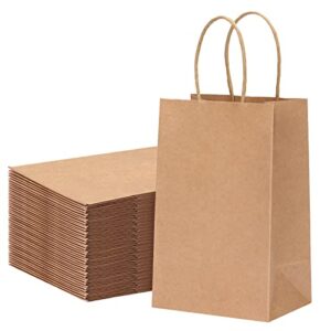 moretoes 150pcs brown paper bags, small paper gift bags with handles, kraft bags, gift bags, shopping bags, party bags for birthday, wedding, valentine’s day (5.2×3.5×8 inches)