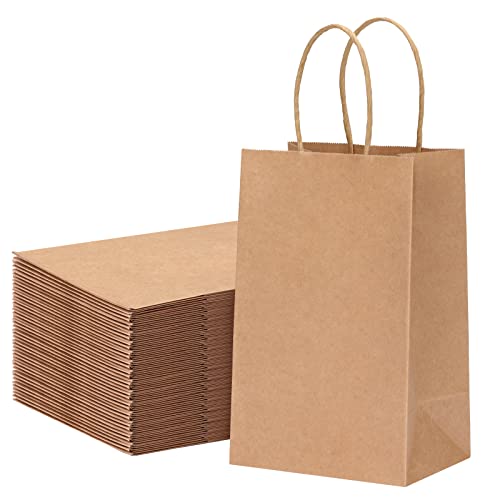 Moretoes 150pcs Brown Paper Bags, Small Paper Gift Bags with Handles, Kraft Bags, Gift Bags, Shopping Bags, Party Bags for Birthday, Wedding, Valentine's Day (5.2x3.5x8 Inches)