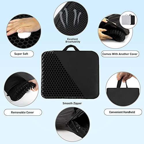 XSIUYU Extra-Large Gel Seat Cushion for Long Sitting - Back, Hip, Tailbone Pain Relief Cushion - Gel Seat Cushion for Office Chair, Cars - Egg Seat Gel Cushion for Wheelchair Pressure Relief Black