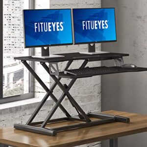 FITUEYES Height Adjustable Standing Desk 32” Wide Sit to Stand Converter Stand Up Desk Tabletop Workstation for Laptops Dual Monitor Riser Black SD308001WB