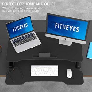 FITUEYES Height Adjustable Standing Desk 32” Wide Sit to Stand Converter Stand Up Desk Tabletop Workstation for Laptops Dual Monitor Riser Black SD308001WB