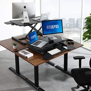 FITUEYES Height Adjustable Standing Desk 32” Wide Sit to Stand Converter Stand Up Desk Tabletop Workstation for Laptops Dual Monitor Riser Black SD308001WB