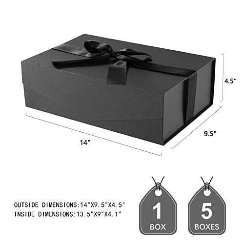 JINMING Large Gift Box with Ribbon 13.5x9x4.1 Inches, Gift Box with Lid, Large Black Gift Box for Presents, Groomsman Proposal Box, Large Gift Box (Matte Black)