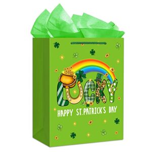 whatsign st.patricks day gift bags with handle 11.5″ happy st.patrick’s day gift bags shamrock lucky paper gifts bags with tissue paper irish clover gift wrap bags st patricks day party favor supplies