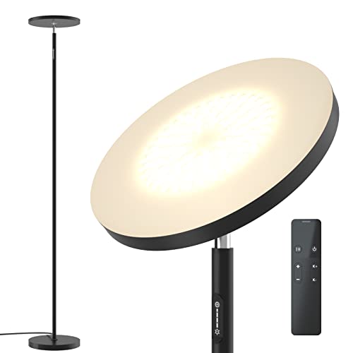 PESRAE Floor Lamp, 32W/2600LM LED Torchiere Standing Lamp for Living Room, Modern Super Bright Floor Lamp with Remote, 4 Color Temperatures Stepless Dimming Floor Lamps for Bedroom Office, Black