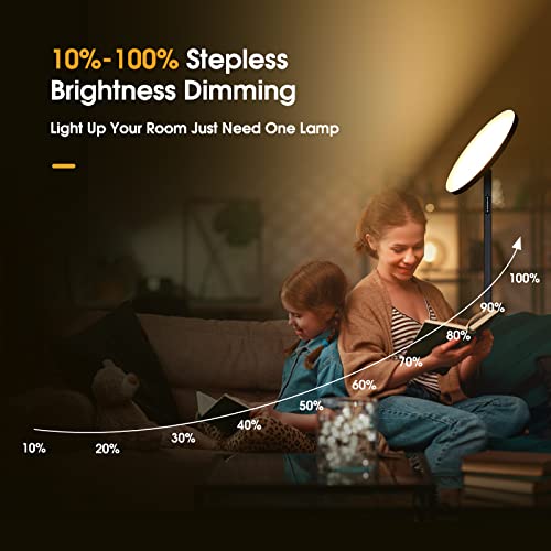 PESRAE Floor Lamp, 32W/2600LM LED Torchiere Standing Lamp for Living Room, Modern Super Bright Floor Lamp with Remote, 4 Color Temperatures Stepless Dimming Floor Lamps for Bedroom Office, Black