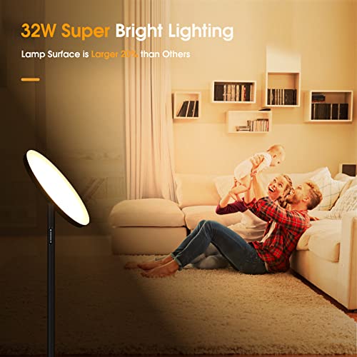 PESRAE Floor Lamp, 32W/2600LM LED Torchiere Standing Lamp for Living Room, Modern Super Bright Floor Lamp with Remote, 4 Color Temperatures Stepless Dimming Floor Lamps for Bedroom Office, Black