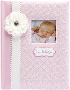 c.r. gibson pink and white ‘sweet baby girl’ bound first five years baby book, 64pgs, 10” w x 11.75” h