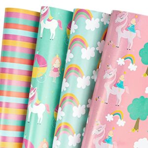 maypluss birthday wrapping paper jumbo sheet – 8 folded flat – pink unicorn – 27.5 inch x 39.4 inch per sheet