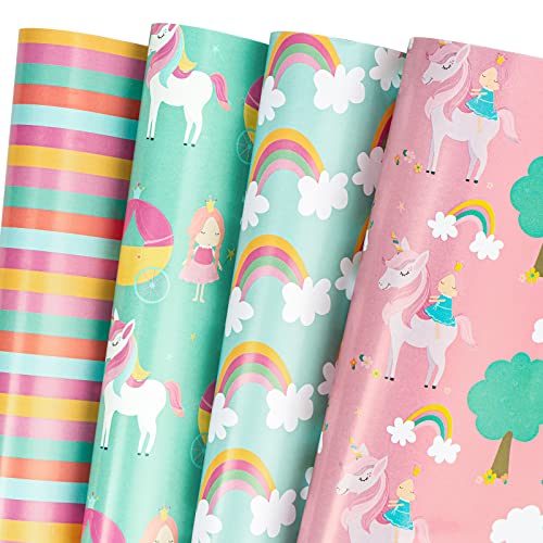 MAYPLUSS Birthday Wrapping Paper Jumbo Sheet - 8 Folded Flat - Pink Unicorn - 27.5 inch X 39.4 inch Per Sheet