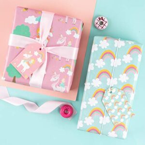 MAYPLUSS Birthday Wrapping Paper Jumbo Sheet - 8 Folded Flat - Pink Unicorn - 27.5 inch X 39.4 inch Per Sheet