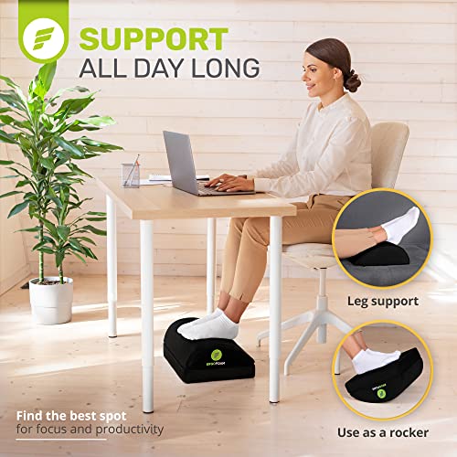 ErgoFoam Adjustable Desk Foot Rest for Added Height - Orthopedic Teardrop Design - Large Premium Under Desk Footrest - Most Comfortable Foot Rest Under Desk for Lumbar, Back, Knee Pain (Black)