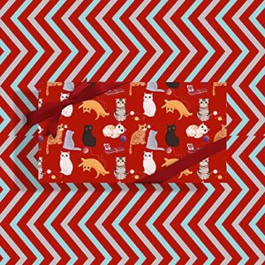 reversible gift wrapping paper-rolled 5 sheets-cat-includes ribbon and double-sided tape-unique design for anniversary birthdays valentine’s day party christmas holiday present(33″” x 17.5″” each sheet)