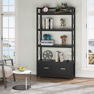 File Cabinet with Drawer, Vertical Lateral Filing Cabinet, Free Standing Storage Cabinet, Letter Size/A4 Size File Cabinet with Storage Shelves for Home Office, Black