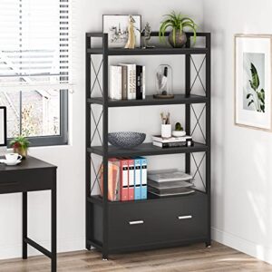 File Cabinet with Drawer, Vertical Lateral Filing Cabinet, Free Standing Storage Cabinet, Letter Size/A4 Size File Cabinet with Storage Shelves for Home Office, Black