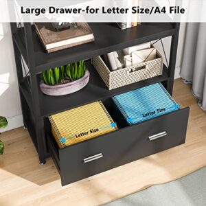 File Cabinet with Drawer, Vertical Lateral Filing Cabinet, Free Standing Storage Cabinet, Letter Size/A4 Size File Cabinet with Storage Shelves for Home Office, Black