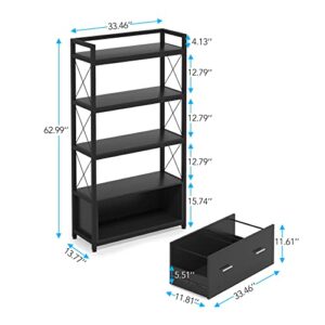 File Cabinet with Drawer, Vertical Lateral Filing Cabinet, Free Standing Storage Cabinet, Letter Size/A4 Size File Cabinet with Storage Shelves for Home Office, Black