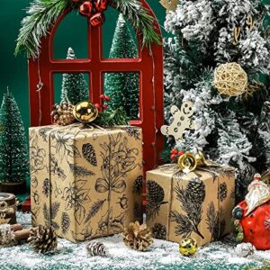 MAYPLUSS Kraft Christmas Wrapping Paper Roll - Mini Roll - 17 inch X 120 inch Per roll - 3 Different Rustic Design (42.3 sq.ft.ttl)