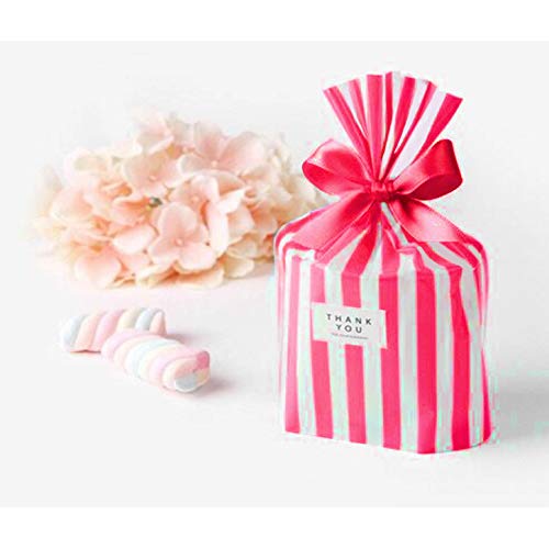 Clear Plastic Cellophane Treat Bags - Red White Stripes Party Favors Cello Bags Wedding Baby Shower Birthday Carnival Party Cookie Candy Treat Favors Bags, 100pc