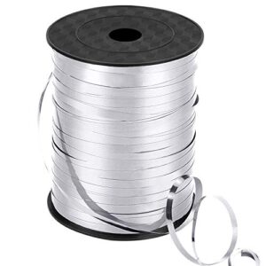 3/16 inch crimped curling ribbon balloon ribbon spool 500 yard for christmas balloons or gift wrapping(metallic silver)