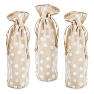 hallmark fabric drawstring bottle bags (pack of 3: white polka dots) for christmas, housewarmings, holiday parties, birthdays and valentines day