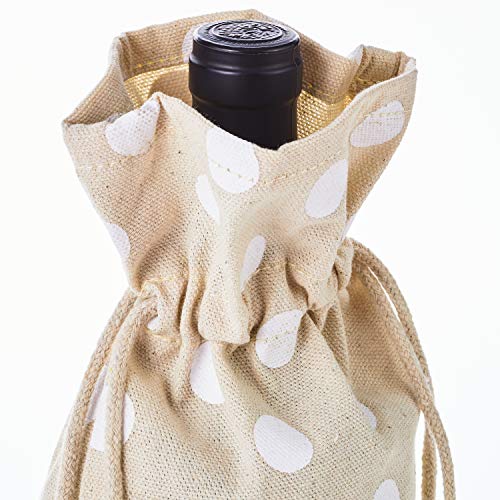 Hallmark Fabric Drawstring Bottle Bags (Pack of 3: White Polka Dots) for Christmas, Housewarmings, Holiday Parties, Birthdays and Valentines Day