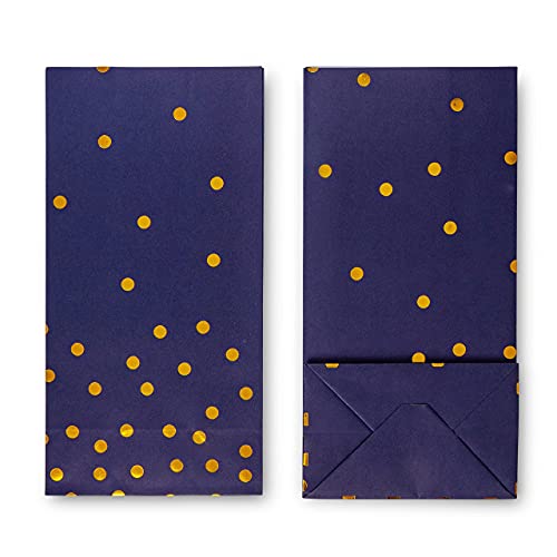 ROYAL BLUEBONNET Navy Blue and Gold Confetti Gift Bags -Set of 24- Blue Paper Goodie Bags and Stickers – Baby Shower Favor Bags, Blue and Gold Party Decorations, Blue Party Supplies, Blue Candy Bags