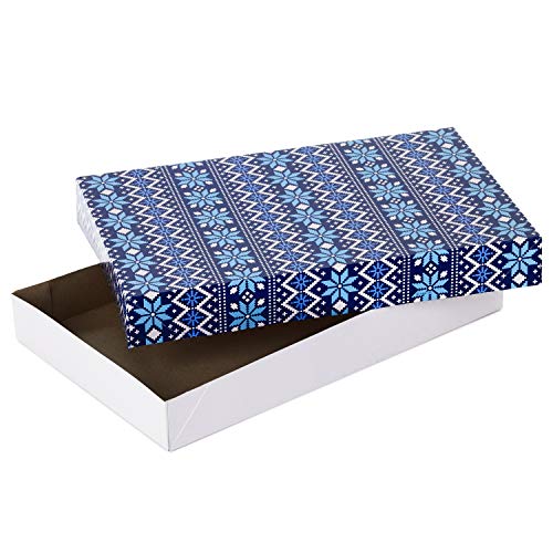 Hallmark Holiday Designed Shirt Boxes, Snowy Blues (Pack of 12) Snowflakes, Stripes, Sweater Pattern, Reindeer