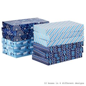 Hallmark Holiday Designed Shirt Boxes, Snowy Blues (Pack of 12) Snowflakes, Stripes, Sweater Pattern, Reindeer