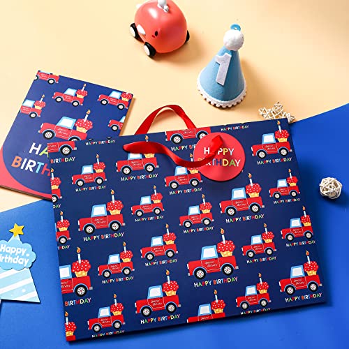 WRAPAHOLIC 13" Large Gift Bag with Card and Tissue Paper - Car Design Happy Birthday