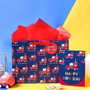 WRAPAHOLIC 13" Large Gift Bag with Card and Tissue Paper - Car Design Happy Birthday