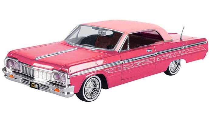 Toy Cars Chevy Impala Lowrider Hard Top Pink with Graphics and Light Pink Top Get Low Series 1/24 Diecast Model Car by Motormax 79021