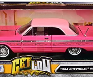 Toy Cars Chevy Impala Lowrider Hard Top Pink with Graphics and Light Pink Top Get Low Series 1/24 Diecast Model Car by Motormax 79021