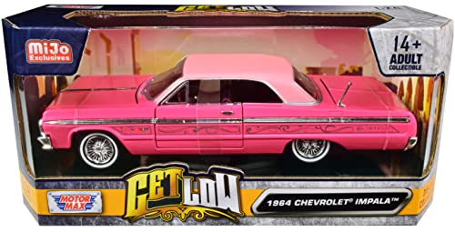 Toy Cars Chevy Impala Lowrider Hard Top Pink with Graphics and Light Pink Top Get Low Series 1/24 Diecast Model Car by Motormax 79021