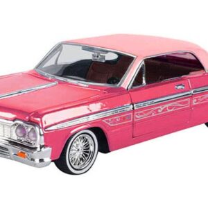 Toy Cars Chevy Impala Lowrider Hard Top Pink with Graphics and Light Pink Top Get Low Series 1/24 Diecast Model Car by Motormax 79021