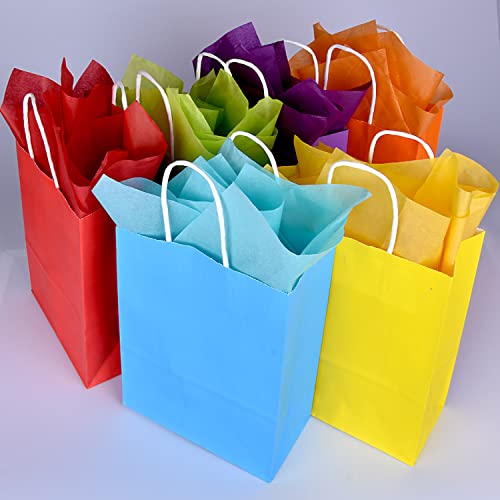 24 Pieces Gift Bags with Tisseu Paper, Party Favor Bags with Handles, 6 Colors Gift Bags for Wedding, Birthday