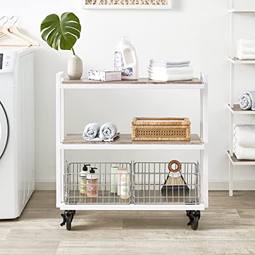 Atlantic Modular Mobile Storage Cart System, with Interchangeable Shelves & Baskets, Powder-Coated All-Steel Frame, 3-Tier, Caster Wheels for Mobility, PN 23350328, in White