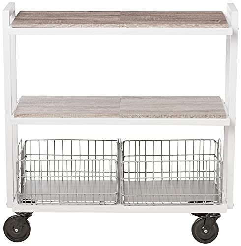 Atlantic Modular Mobile Storage Cart System, with Interchangeable Shelves & Baskets, Powder-Coated All-Steel Frame, 3-Tier, Caster Wheels for Mobility, PN 23350328, in White