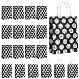 18 pcs volleyball party treat bags volleyball goody treat bag with handle black volleyball paper bag kraft goodie candy bags for sport theme birthday party decor (black backing, multi volleyball style)
